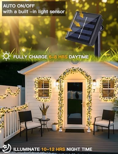 suddus Solar Ivy String Lights, 33ft 100 LED Vines with Lights Warm White - Image 5