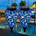Solar Hanging Lantern Outdoor Lights, Solar Lanterns Decorative Outdoor,Tear-Shaped 15 LEDs Cool White Hanging Lights with S Hooks Decor in Garden, Yard, Pathway, Front Door, Blue 2 Pack by OMRAYTU