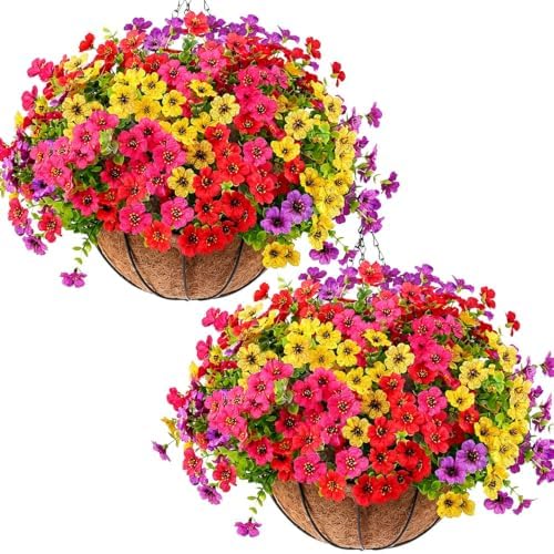 2 Set Artificial Flowers Hanging Baskets for Outdoor Silk Flowers by Unknown