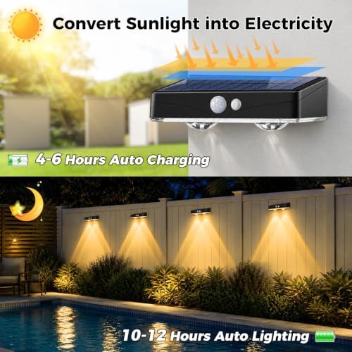 kolpop Warm White Solar Fence Lights Outdoor,8 Pack Fence Lights Solar Powered with Motion Sensor,IP65 Waterproof,3 Modes LED Solar Lights for Patio,Backyard,Railing,Wall,Nighttime,Party,Pool - Image 4