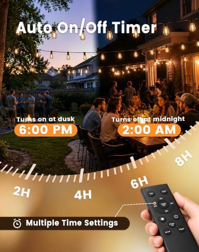 30FT(24+6) Outdoor LED String Lights with 2FT Bulb Spacing, Waterproof, Shatterproof, Dimmable, Warm White, 3 Lighting Modes, Timer, Plug in Hanging Backyard Lights for Outside, Patio - Image 4