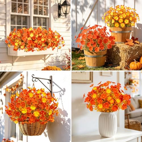 Ouddy Decor 12 Pcs Artificial Fall Geranium Flowers for Outdoors, Mixed - Image 6