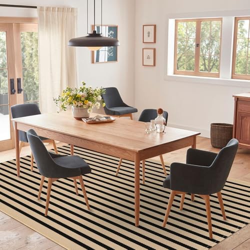 IOHOUZE 5x7 Striped Area Rug, Washable Indoor Outdoor, Tan Black - Image 2