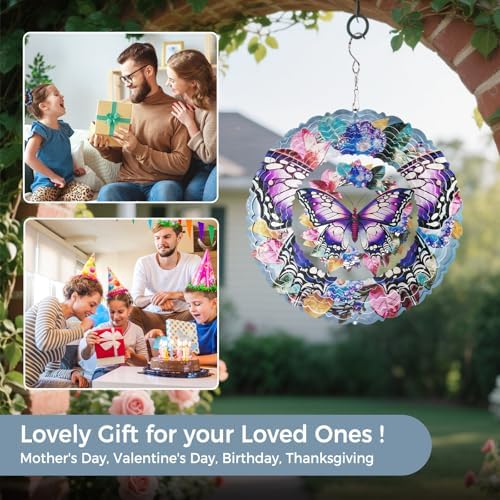 Butterfly Wind Spinners Outdoor, 10 Inch Laser-Cut Stainless Steel Metal Wind Spinners, 3D Kinetic Hanging Sculpture, Metal Yard Art, Garden Decor, Butterfly Gifts for Women, Men, Mom, Grandma - Image 7
