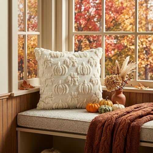 AVOIN colorlife Beige Pumpkin Fall Throw Pillow Covers 16x16 Inch - Image 3