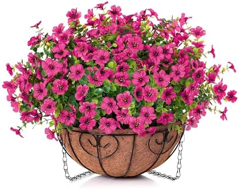 HyeFlora Artificial Fake Hanging Plants Flowers Basket for Outdoor Outside Porch Summer Decoration, Faux Silk Hotpink Dasiy UV Resistant Realistic in Planter for Home Patio Garden Yard - Image 2