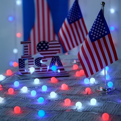 JMEXSUSS 33ft 100 LED Red White and Blue Lights Battery Operated - Image 5