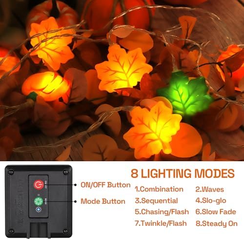 Solar Fall Lights Outdoor 17.4Ft 3D Acorn Pumpkin Maple Leaf String Lights, 8 Modes Thanksgiving Lights Fall Decor Thanksgiving Decorations for Outdoor - Image 3