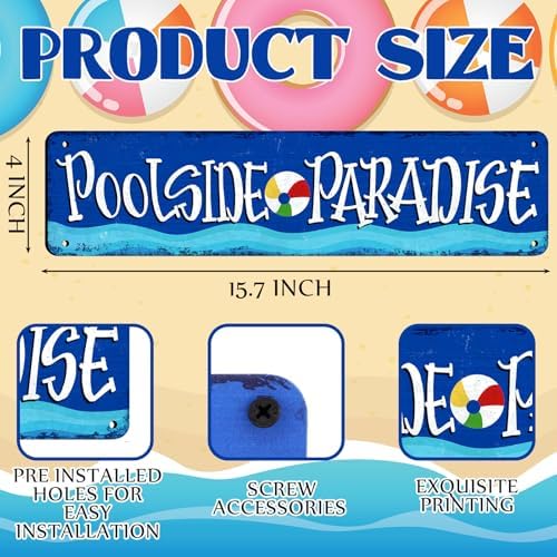 Poolside Paradise Pool Sign Outdoor Bar Decor Metal, Classic - Image 2