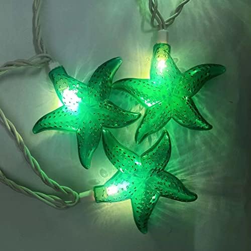 Ocean Themed Starfish String Lights 8.3Ft Marine Fairy String Lights 10 LED Green Starfish Lights, Waterproof Connectable Hanging Tropical Lights for Ocean Room Patio Garden Decor, Warm White - Image 3