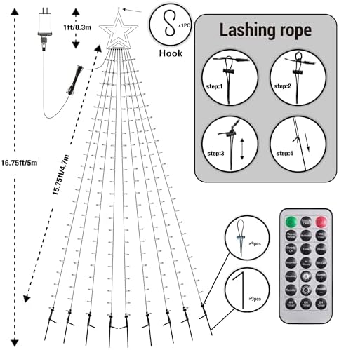 Flacchi Christmas Lights Outdoor with ‎Remote -16.7Ft Waterfall Tree Decoration Lights Star String Lights for Tree Yard Exterior Wall Housetop Window Holiday Decor (Warm White & Multicolor, 16.7FT) - Image 3