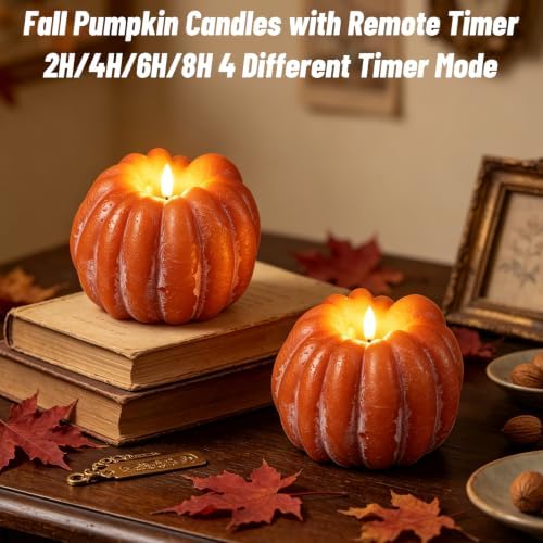 Wondise Orange Fall Decorations Real Wax Pumpkin Candles with Remote Timer - Image 4