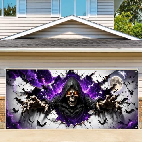 7 x 16 ft Purple Grim Halloween Garage Door Decorations Halloween decorations Door Cover, Hanging Banner for Home, Outdoor, Indoor, Spooky Party, Wall, Window - Image 6