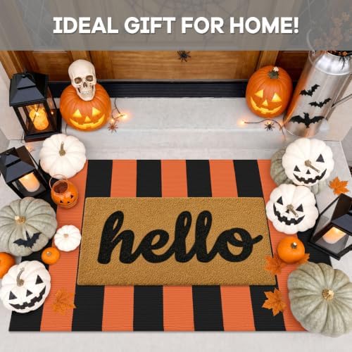 IOHOUZE Fall Striped Outdoor Door Mat 27.5x43, Washable, Orange Black - Image 3