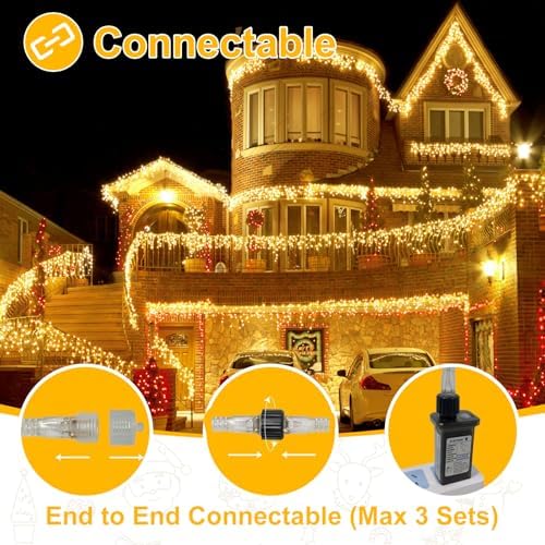 400 LED Warm White Icicle Christmas Lights, 38.8FT, Remote, Timer, 8 Modes - Image 6