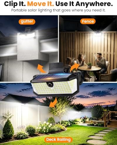 Clip On Solar Lights Outdoor for Fence, Deck Railing, 416 LED 600LM Solar Motion Sensor Light, 300° Wide Angle, 3 Modes, IP65 Waterproof Solar Deck Lights - Image 3