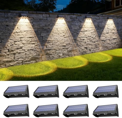 Onforu Solar Fence Lights,8 Pack Solar Lights Outdoor,3 Modes (Warm/Neutral/Cool White) for Outside,Dusk to Dawn Outdoor Lighting,IP65 Waterproof Deck Lighting for Patio,Step,Backyard,Railing,Wall by Onforu