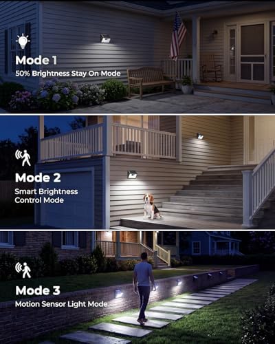 Peasur 2 Pack Solar Lights Outdoor Motion Sensor, 140 LED Solar Powered Fence Wall Light Waterproof, 3 Modes Solar Security Lighting for Outside Yard Deck Garden Stair Step - Image 4