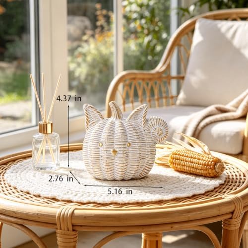 Fall Decor Animal Pumpkin Decorations – Squirrel Fake Pumpkin Resin Woven Design Animal Figurines for Table Shelf Mantel, Thanksgiving Halloween Decorations Gifts for Autumn Decor(Gold&White) - Image 6