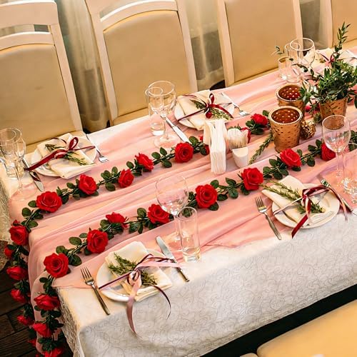 4Pack 31.6FT Red Rose Artificial Flowers Garlands for Wedding Arch Decor - Image 7