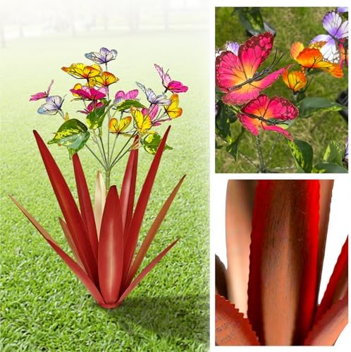 TOMBABY Garden Outdoor Butterfly Enlarge Thickened Wind Resistant Metal Agave Garden Art Metal Plant Country Sculpture Statue Decorations Ornaments Artificial Waterproof Butterflies(red 3pcs) - Image 5