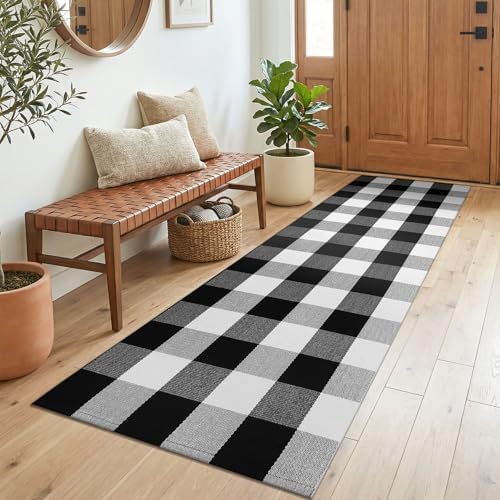 KOZYFLY Buffalo Plaid Rugs 2x6 Ft Runner Rug for Hallway, Black and White by KOZYFLY