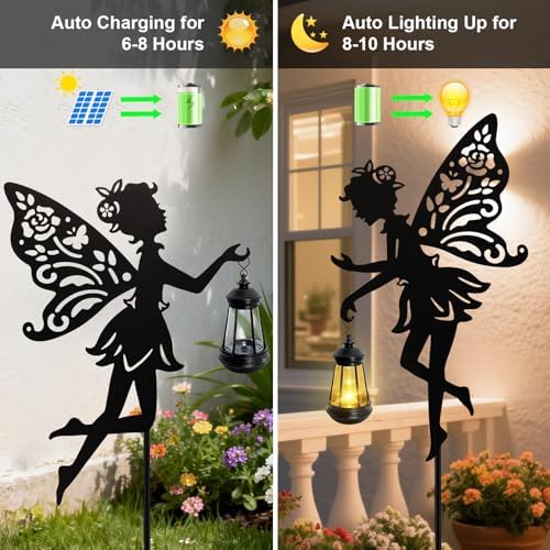 Solar Fairy Garden Lights Outdoor, Hanging Lantern Fairy Stakes - Image 4