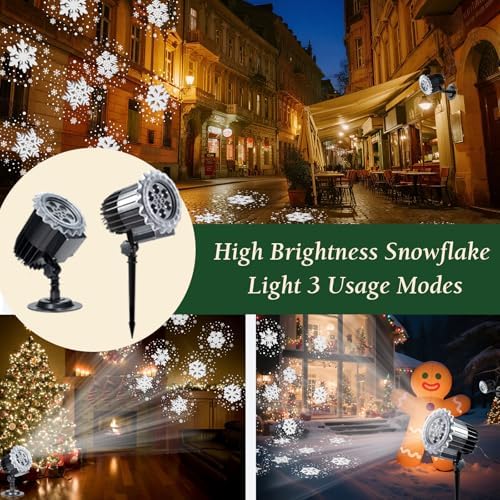Indoor Outdoor Snowflake Projector Lights - 3D Dynamic Waterproof Decorative Lighting, Ideal for Yard, Wall, Patio, Christmas, New Year, Wedding Party Holiday Landscape Decor - Image 4