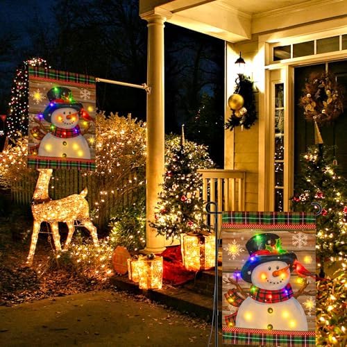 Lighted Christmas Garden Flag, Solar Powered Snowman Yard Decor - Image 6