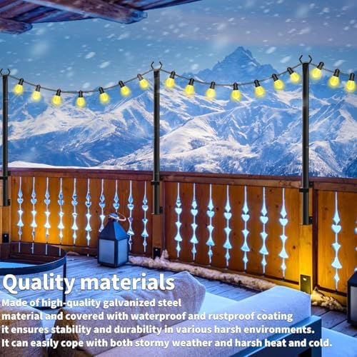 AHRLHR 5 Ft String Light Poles, 4 Pack String Light Poles for Outside with Fixing Clips,Metal Poles for Outdoor String Lights, Hanging Light Poles for Deck Fence Garden Backyard Wall Bistro - Image 4
