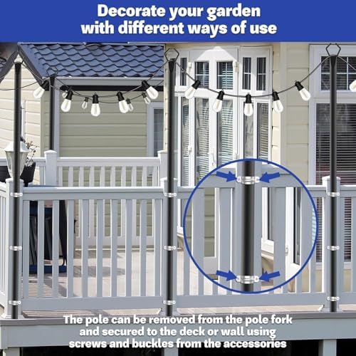 4 Pack 10 ft Heavy Duty Metal String Light Poles Adjustable Outdoor Lighting Stand for Patio,Backyard,Garden,Party & Wedding Rustproof & Sturdy with Hooks - Image 4