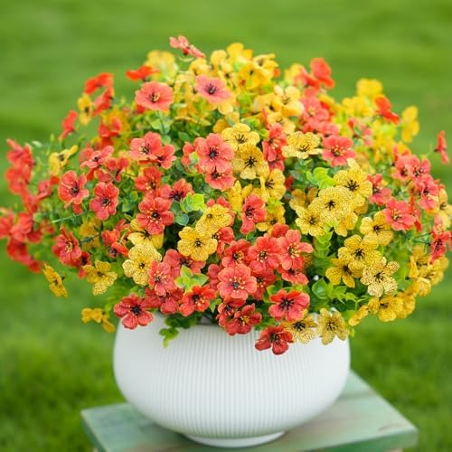 24 Bundles Artificial Fall Flowers for Outdoor Realistic Faux Flower Garden Home Decoration,Hanging Autumn Fall Decor Daisy with Eucalyptus Leaves Fake Plants Greenery Porch Patio Front Door Decors - Image 5