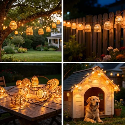 8.5FT Plug in Tiki Lantern String Lights,10 Boho Paper Rattan Lantern, Connectable Decorative String Lights Outdoor Indoor for Bedroom Patio Garden Pergola Porch Holiday Christmas - Image 2