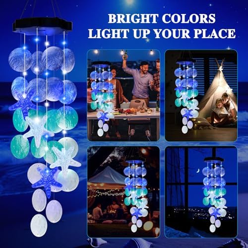 (New) Solar Wind Chime for Outside, Solar Hanging Wind Chime Lights, Gift for Women Grandma Mom Wife Sister Girls, LED Decorative Mobile Lights for Garden Yard Patio Decorations - Blue - Image 6