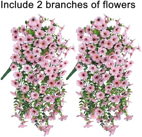 INSPRING Artificial Faux Outdoor Outside Flowers Plants, 2 PCS Fake Silk UV Resistant Look Real Pink Daisy Trailing Vines for Front Door Porch Planter Urn Patio Balcony Decoration - Image 2