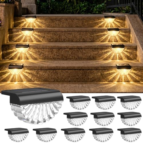 Greluna Solar Step Lights Outdoor, 16 Pack Waterproof Deck Lights, Auto Dusk to Dawn Fence Lights with Warm White Glow, Easy Install for Fence, Patio, Stairs, Pathway, Garden Lighting by Greluna