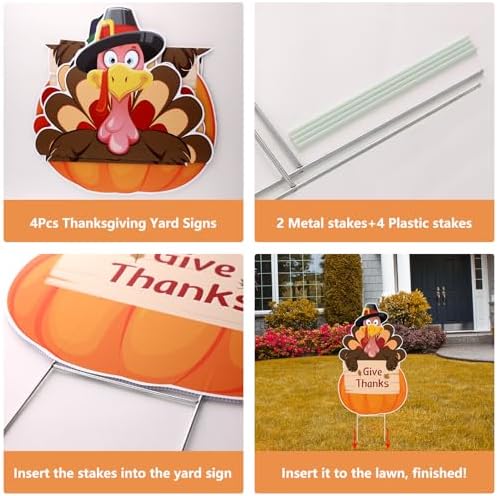 Thanksgiving Plastic Turkey Pumpkins Yard Signs 2pc with Stakes - Image 3