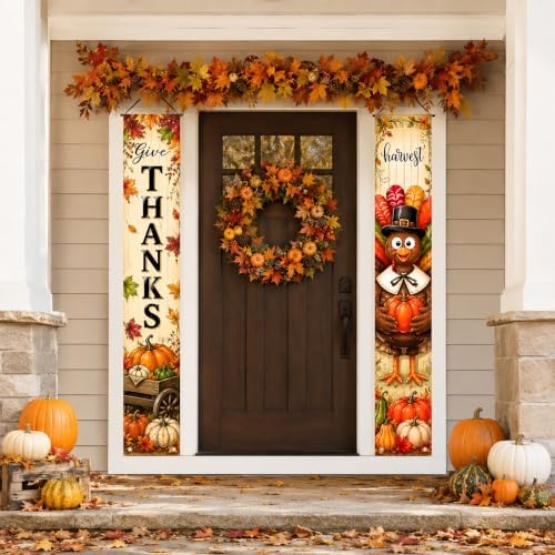IVN Give Thanks Turkey Porch Banner Thanksgiving Decor 2 Pcs - Image 2