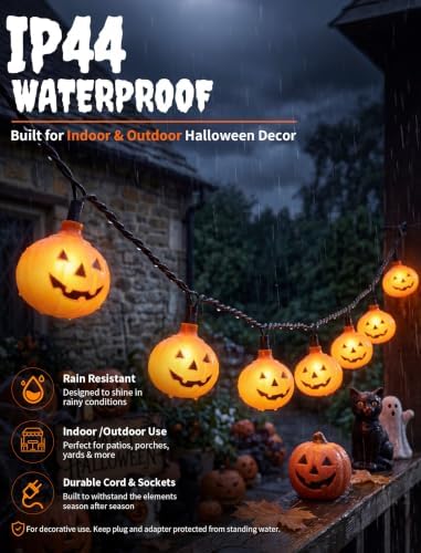 Halloween Pumpkin String Lights, 8.5FT 10 Orange Pumpkins Outdoor Decor - Image 4