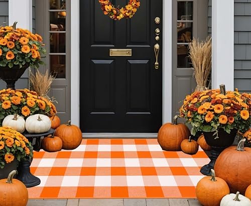 Fall Layered Doormat 27.5"x43.3",Orange and White Halloween Outdoor Rug - Image 5