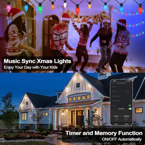 Smart C9 Christmas Outdoor Lights, 41FT 50 LED APP Remote Control String Lights, DIY Chasing Xmas Lights, RGB Color Changing with Timer & Music Sync for Holiday Xmas Tree Decoration - Image 5