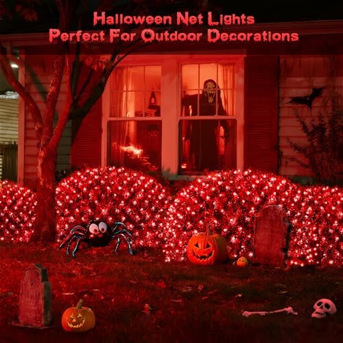 JMEXSUSS 360 LED Halloween Net Lights, Red, 12ft x 5ft - Image 2
