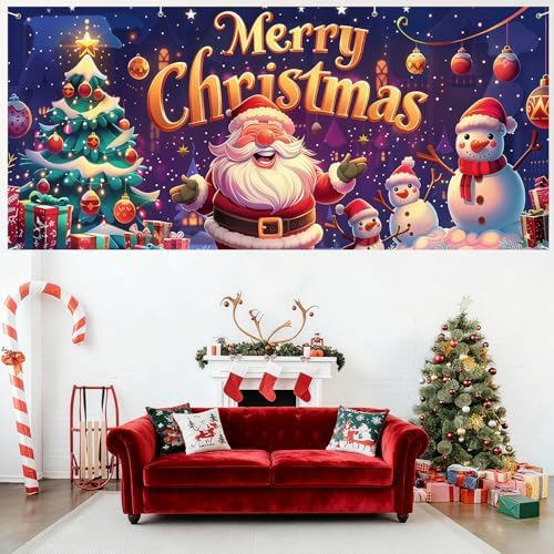 6 x 13 ft Christmas Garage Door Decorations Merry Christmas decorations Xmas Garage Door Cover, Happy New Year Hanging Banner for Home,Outdoor,Indoor,Party (Merry Christmas-Purple, 6 x 13 ft) - Image 5
