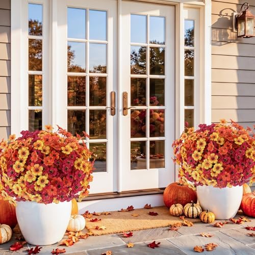 Powbrace 60 Pack Artificial Fall Flowers Mums for Outdoor Indoor (Fall Mix) - Image 6