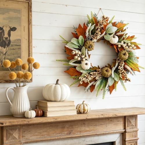 18 Inch Fall Wreath Maple Leaf Pumpkin for Front Door - Image 5