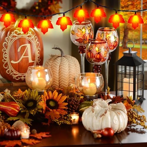 Fall Decorations Lights, 8.5Ft Outdoor Thanksgiving Decorations Lights with 10 LED Orange Maple Leaves Light, Hanging Orange Halloween String Light for Home Garland Autumn Harvest Thanksgiving Decor - Image 6