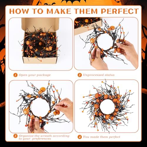4 PCS Small Halloween Wreaths Halloween Kitchen Cabinet Bow Decor - Image 6