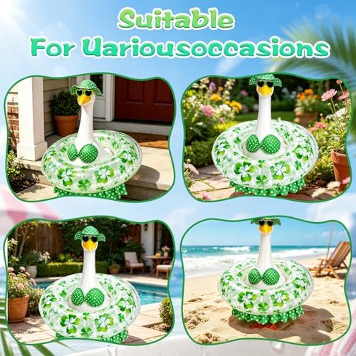 Hawaiian Porch Goose Outfit, Summer Bikini Costume with Sunglasses & Wreath, Fits 23" Goose Statue, Garden Lawn Patio Yard Outdoor Decoration (Green) - Image 4