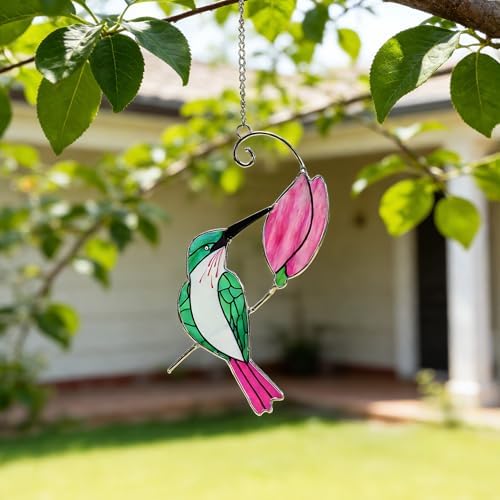 Stained Glass Hummingbird Suncatcher, Green Bird, 13.4 Inch - Image 6