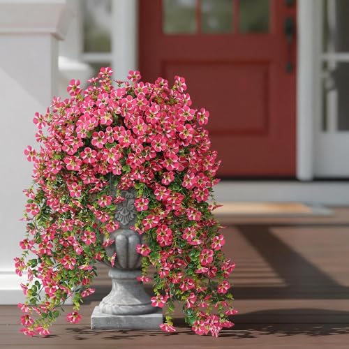 4 Bundles 29.5" Artificial Hanging Silk Flowers for Front Door(Rose Red) - Image 3